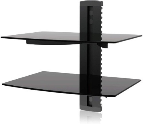 Case of (5)&nbsp;Floating Wall Mounted 2 Level Glass Entertainment Shelves&nbsp;- New