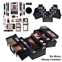 Joligrace Makeup Train Case Professional Adjustable - 6 Trays Cosmetic Cases Makeup Storage Organizer Box with Lock and Compartments 14 Inch Large Black 