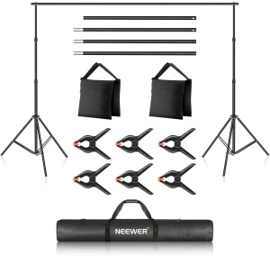 Neewer Photo Studio Backdrop Support System, 10ft Wide 6.6ft High Adjustable Background Stand with 4 Crossbars, 6 Backdrop Clamps, 2 Sandbags, and Carrying Bag - Appears New  