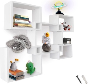 Modern Wall Mounted Square Shaped Floating Shelves – Set of 5