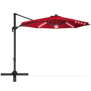 10ft 360-Degree LED Cantilever Offset Hanging Market Patio Umbrella w/ Easy Tilt