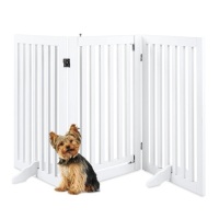 3-Panel Freestanding Wooden Pet Gate w/ Door, Support Feet