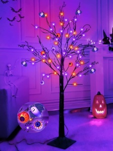 4ft Orange & Purple Halloween Lighted Tree Decoration