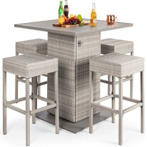 5-Piece Wicker Bar Set w/ 4 Stools, Built-In Bottle Opener, Hidden Storage 