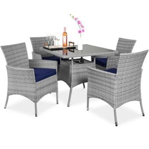 5-Piece Wicker Patio Dining Table Set w/ 4 Chairs 