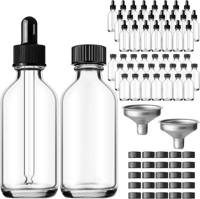 48 pk 2oz Small Clear Glass Bottles with Lids and Glass Dropper & Stainless Steel Funnel