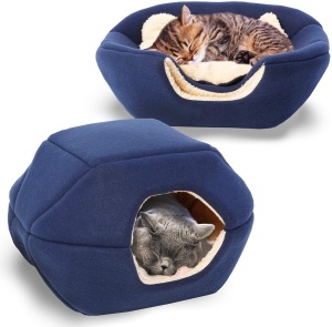 Lot of (12) Premium 2-in-1 Foldable Pet Bed/Cave, 18" x 16" x 14", Navy Blue - Appear New