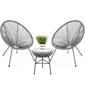 3-Piece All-Weather Patio Acapulco Bistro Set w/ Rope, Glass Top Table 