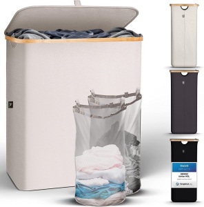 Hennez Collapsible Laundry Basket With Lid, 140L with Removable Bags