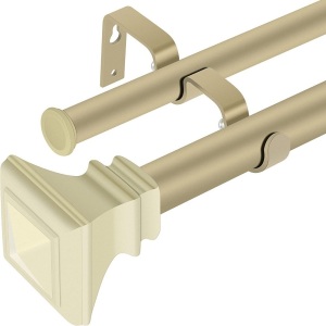 DAINTIER 1" Double Window Curtain Rod with Resin Finial, 36-72 inch, Champagne Gold