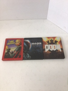 Lot of 3 Xbox One Steelbook Games, Doom, Mass Effect Andromeda, and Wolfenstein II The New Colossus, E-Commerce Return