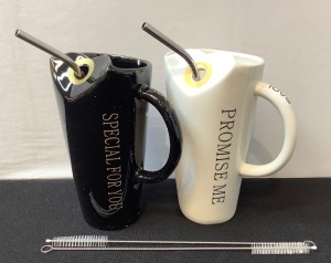 Set of 2 Ceramic Mugs with Straws