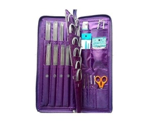 104Pcs Stainless Steel Knitting Tool Set with Leather Sheath Straight Circular Knitting Needles Crochet Hook Weave Yarn Kits, Appears New