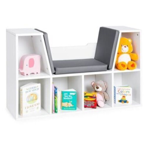 6-Cubbie Kids Bookcase Furniture Accent w/ Cushioned Reading Nook&nbsp;