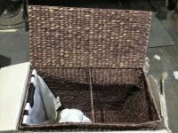 Extra Large Water Hyacinth Double Laundry Hamper Basket w/ 2 Liner Bags&nbsp;- Bent