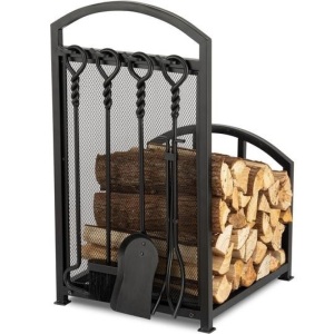 Amagabeli Fireplace Log Holder Rack with 4 Tools Wrought Iron Firewood Lumber Storage - Appears New 