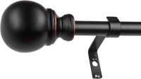 WL.Rocaille Window Curtain Rod,&nbsp;28 to 48" with Ball Finials, 3/4" Diameter, Black