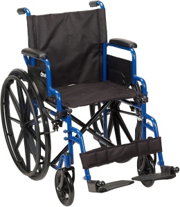 Drive Medical Blue Streak Wheelchair with Flip Back Desk Arms, Swing Away Footrests, 18 Inch Seat - Appears New  