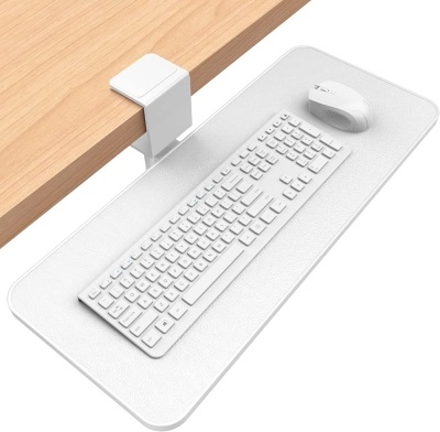Rotating Keyboard Tray Under Desk - Adjustable C Clamp, No Drilling, 23.62"x9.84"-White