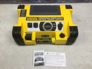 STANLEY FATMAX PPRH7DS Professional Power Station Jump Starter: 1400 Peak/700 Instant Amps, 500W Inverter, 120 PSI Air Compressor, USB Port, Battery Clamps - Appears New, Powers On Not Tested Further 