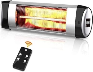 PatioBoss Electric Patio Heater Wall-Mounted Outdoor Heater with Remote Control, Indoor/Outdoor Infrared Heater, 1500W Quiet with LED Display, 3 Seconds Instant Warm with 24H Timer, Waterproof IP34