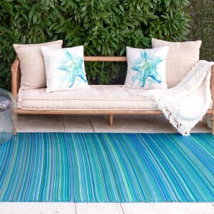 Outdoor Rug - Waterproof, Fade Resistant, Crease-Free - Premium Recycled Plastic - Striped
