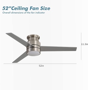 warmiplanet Flush Mount Ceiling Fan with Lights Remote Control, 52 Inch, Brushed Nickel, 3-Blades
