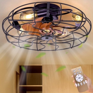 Didida Caged Ceiling Fan with Lights Remote Control, 21" Bladeless Ceiling Fan, Include 5 Bulbs, Low Profile Flush Mount Ceiling Fan, Small Farmhouse Ceiling Fans with Lights 