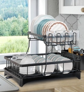 Kiss Core Dish Drying Rack, 2 Tier Black Stainless Steel