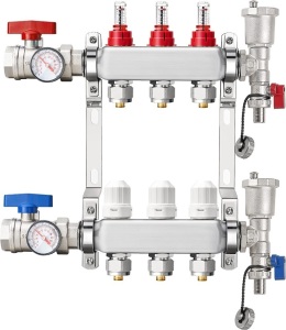 3 Loop Radiant Heat PEX Manifold Set Compatible with 1/2" PEX Tubing, ABST Floor Heating Manifold for PEX Hydronic Radiant Floor Heating