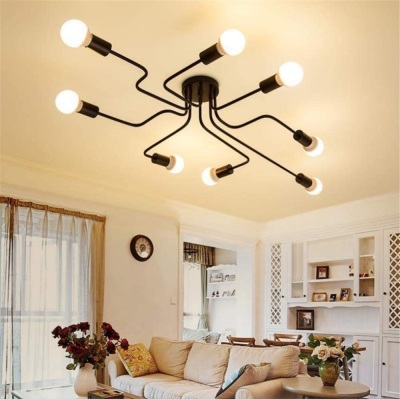 Industrial Metal Flush Mount Black Art Deco Ceiling Light 