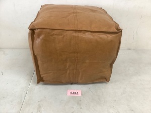 Brown Leather Cube Ottoman 