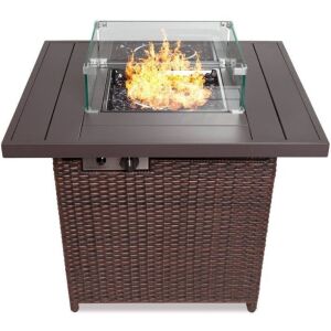 32in Fire Pit Table 50,000 BTU Wicker Propane w/ Cover - No Wind Guard  