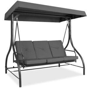 3-Seat Outdoor Canopy Swing Glider Furniture w/ Converting Flatbed Backrest 