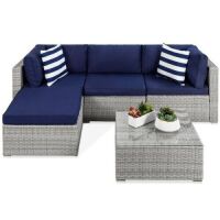 5-Piece Modular Wicker Sectional Conversation Set w/ 2 Pillows, Coffee Table - Missing Instruction Manual&nbsp;