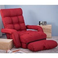 Folding Lazy Floor Chair Sofa Lounger Bed with Armrests and a Pillow