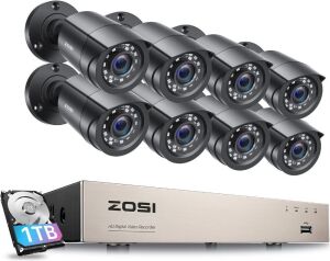 ZOSI 8CH 1080P Security Camera System Outdoor with 1TB Hard Drive, H.265+ 8 Channel 5MP Lite Video DVR Recorder with 8X 1080P HD 1920TVL Weatherproof CCTV Cameras, Motion Alert, Easy Remote Access 