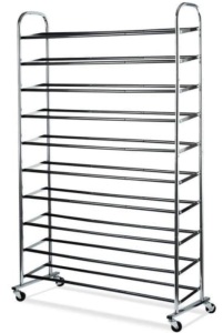 Home It 50-Pair Chrome Shoe Rack Organizer With Wheels - Appears New 