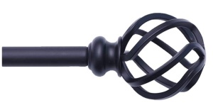 Black Curtain Rod with Twisting Cage Finials, 48"-86"