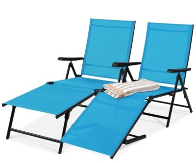 Set of 2 Outdoor Patio Chaise Recliner Lounge Chairs w/ Rust-Resistant Frame