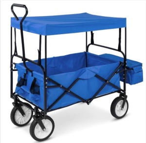 Utility Wagon Cart w/ Folding Design, 2 Cup Holders, Removable Canopy