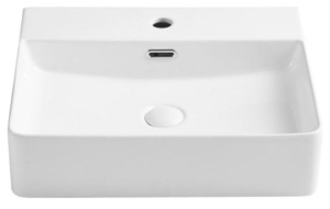 Boyel Living White Above Counter Wall Mounted Ceramic Rectangular Vessel Sink with Pop Up Drain, Faucet Hole and Overflow - Appears New