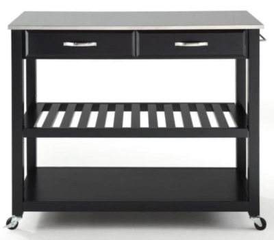 Crosley Black Kitchen Cart with Stainless Top - Appears New