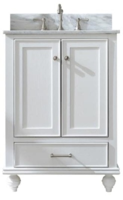 Melissa 24.5" x 22" Bath Vanity in Grain White with Carrara White Engineered Stone Vanity Top with White Basin - Appears New 