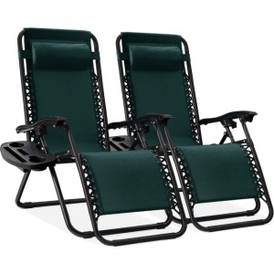 Set of 2 Adjustable Zero Gravity Patio Chair Recliners w/ Cup Holders 