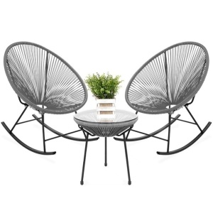 3-Piece Woven Rope Acapulco Rocking Chair Bistro Set 