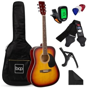 41in Acoustic Guitar Starter Kit w/ Digital Tuner, Padded Case, Picks, Strap 