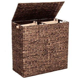 Extra Large Water Hyacinth Double Laundry Hamper Basket w/ 2 Liner Bags 