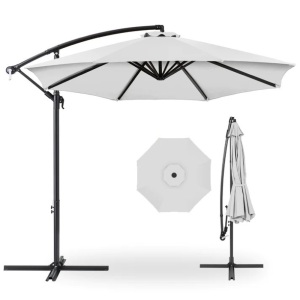 Solar LED Offset Hanging Patio Umbrella w/ Crank Tilt Adjustment - 10ft