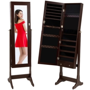 Full Length Standing Jewelry Mirror Armoire w/ Velvet Interior"